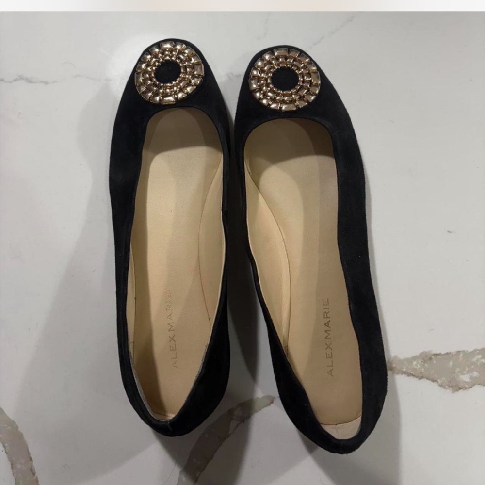 Alex Marie Black Loafers with Gold Embellishment